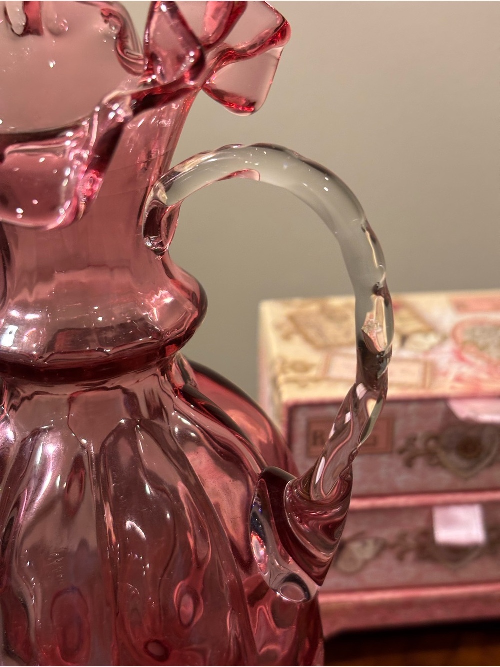 Cranberry Glass Diamond Optic Melon Ribbed Pitcher - Picture 6 of 7